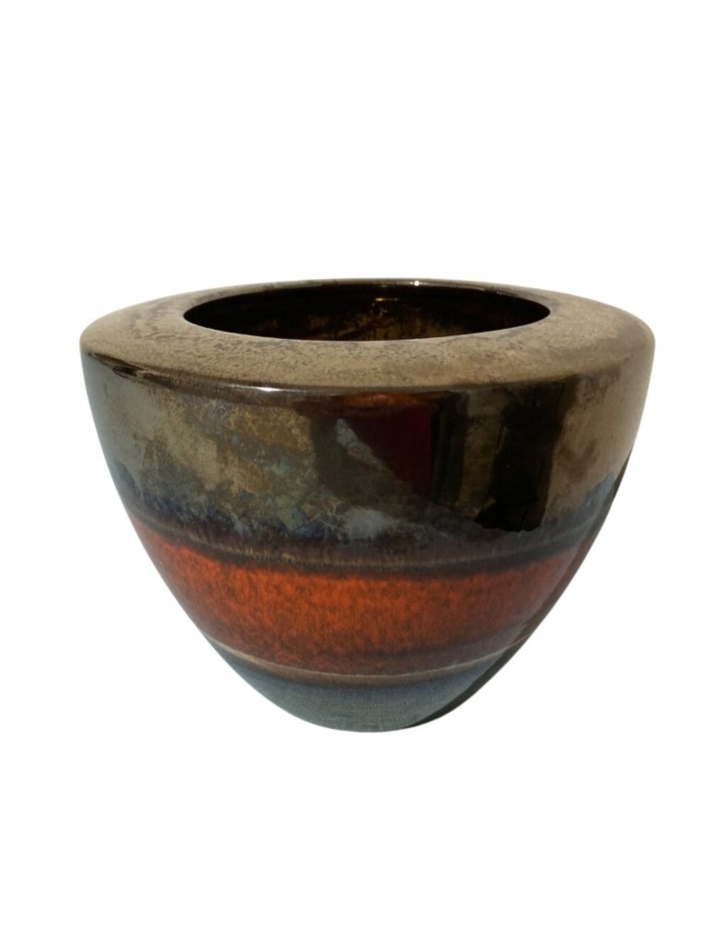Vintage Tri-Tone Metallic Glazed Ceramic Planter Or Bowl